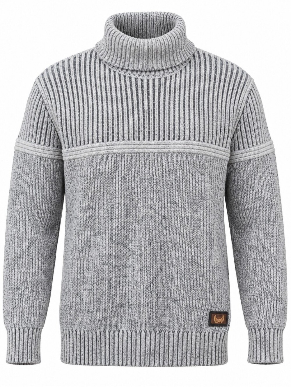 NICK DANGER | Gray Chunky Ribbed Turtleneck Neutral Knit Sweater Logo | L